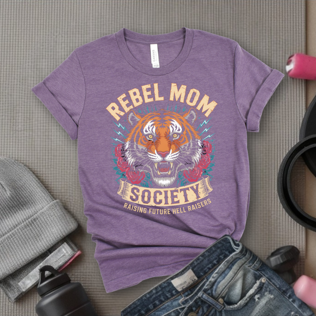 Rebel Mom Society Raising Hellraisers - Mother's Day Gifts - Women Empower Feminist Tee - Bella Canvas 3001