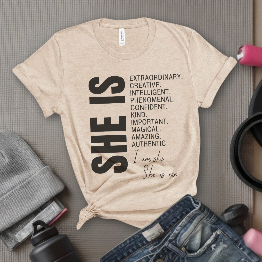 She is Extraordinary Creative Intelligent Kind T-shirt - Unisex Jersey Short Sleeve Shirt - Women Right Inspired Tee - Gift for Yourself - Bella Canvas 3001