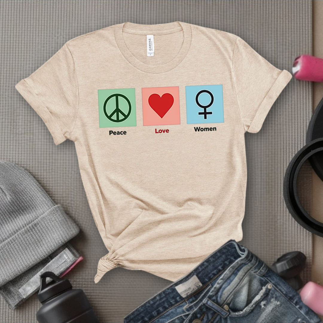 Love Peace Women - Floral Women Empowerment Inspired Tee - Unisex Jersey Short Sleeve Shirt - Gift for Yourself, Female Friends - Bella Canvas 3001