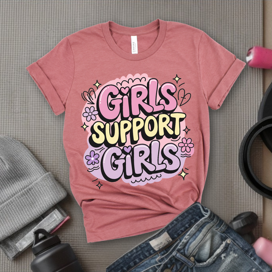 Girls Support Girls Y2K Style - Women Right Tee - Unisex Jersey Short Sleeve Shirt - Women Empowerment Gift for Her, Female Friends - Bella Canvas 3001