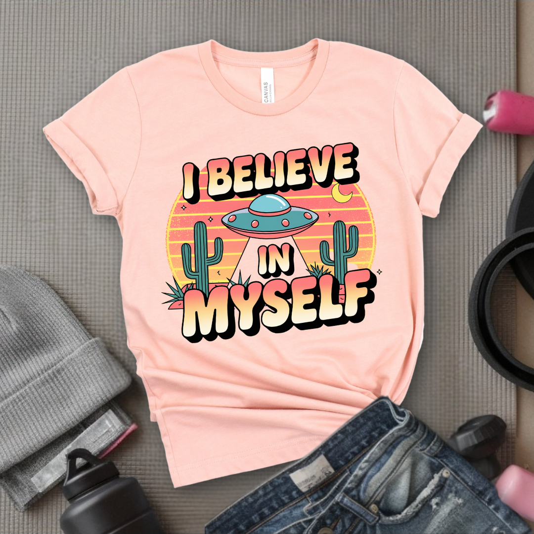 Vintage I Believe in Myself UFO T-shirt - Unisex Jersey Short Sleeve Shirt - Women Empowerment Inspired Tee - Gift for Yourself - Bella Canvas 3001