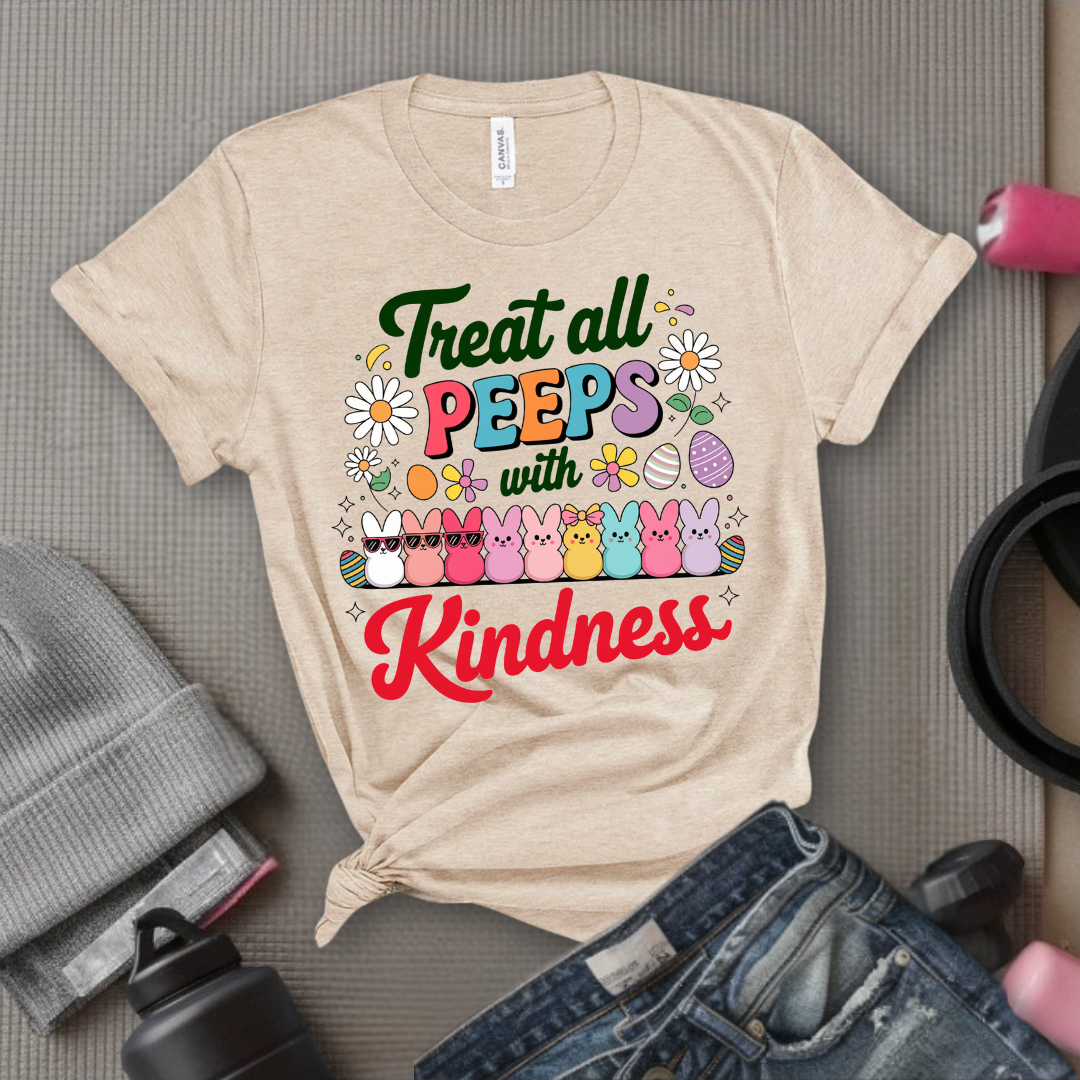 Treat All Peeps With Kindness Shirt - Cute Teacher Easter T-shirt - Bunny Tee - Easter Gift for Teachers - Teacher Spring Outfit - Unisex Jersey Short Sleeve Shirt