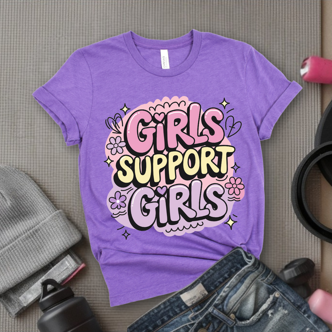 Girls Support Girls Y2K Style - Women Right Tee - Unisex Jersey Short Sleeve Shirt - Women Empowerment Gift for Her, Female Friends - Bella Canvas 3001