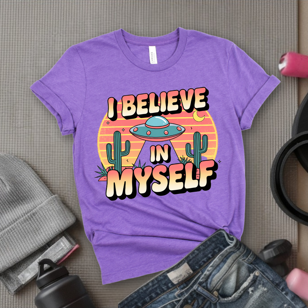 Vintage I Believe in Myself UFO T-shirt - Unisex Jersey Short Sleeve Shirt - Women Empowerment Inspired Tee - Gift for Yourself - Bella Canvas 3001