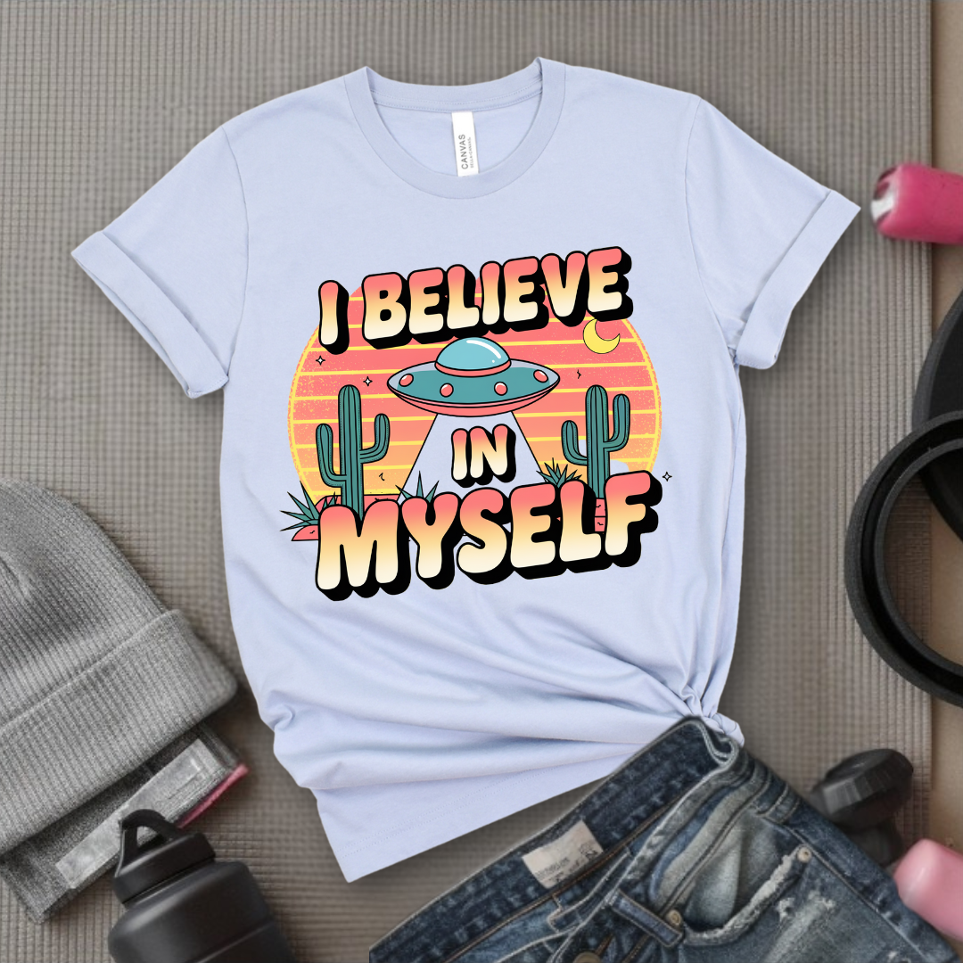 Vintage I Believe in Myself UFO T-shirt - Unisex Jersey Short Sleeve Shirt - Women Empowerment Inspired Tee - Gift for Yourself - Bella Canvas 3001