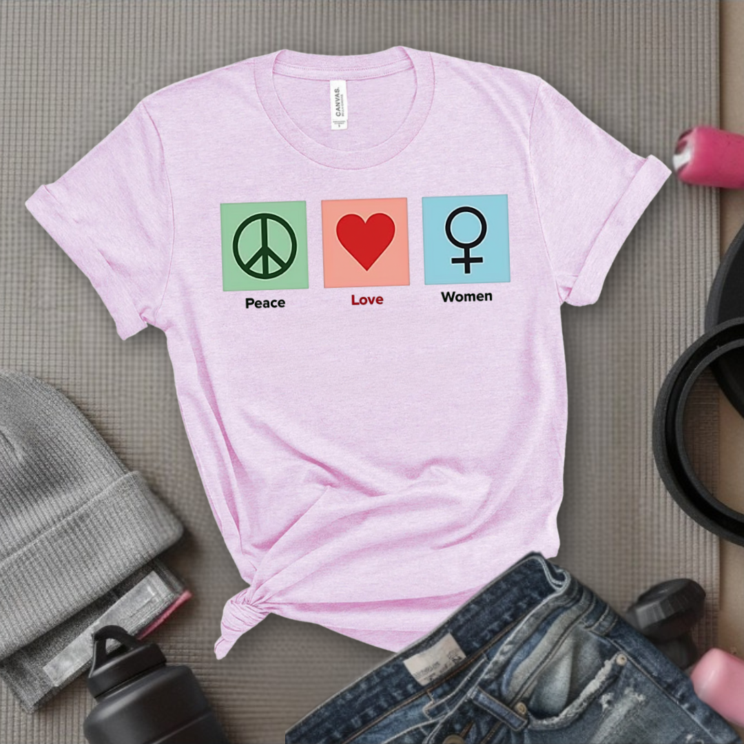 Love Peace Women - Floral Women Empowerment Inspired Tee - Unisex Jersey Short Sleeve Shirt - Gift for Yourself, Female Friends - Bella Canvas 3001