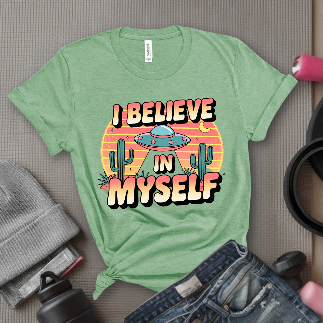 Vintage I Believe in Myself UFO T-shirt - Unisex Jersey Short Sleeve Shirt - Women Empowerment Inspired Tee - Gift for Yourself - Bella Canvas 3001
