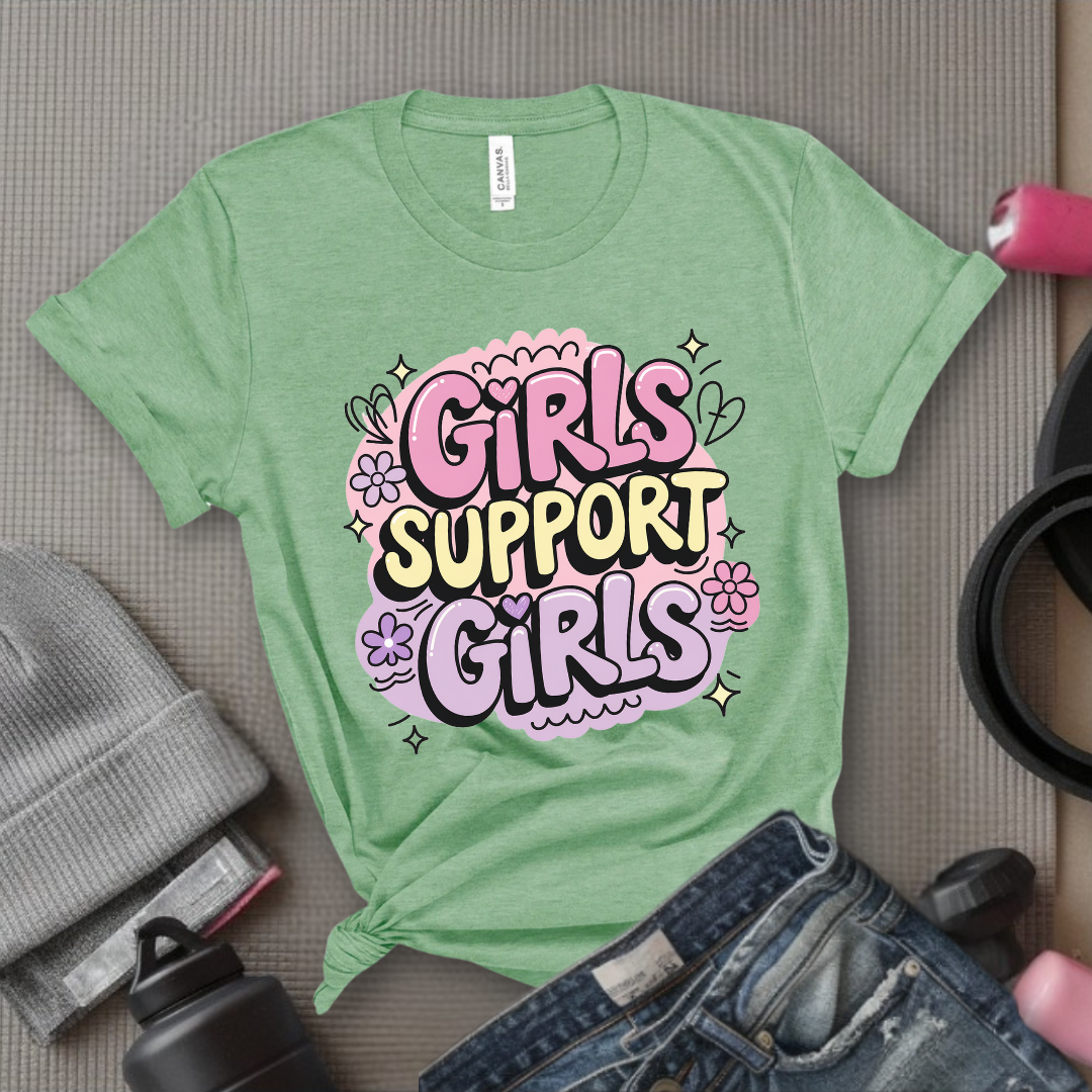 Girls Support Girls Y2K Style - Women Right Tee - Unisex Jersey Short Sleeve Shirt - Women Empowerment Gift for Her, Female Friends - Bella Canvas 3001