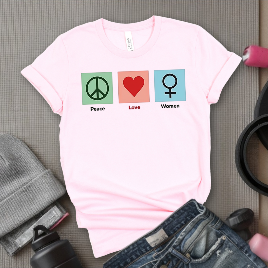 Love Peace Women - Floral Women Empowerment Inspired Tee - Unisex Jersey Short Sleeve Shirt - Gift for Yourself, Female Friends - Bella Canvas 3001