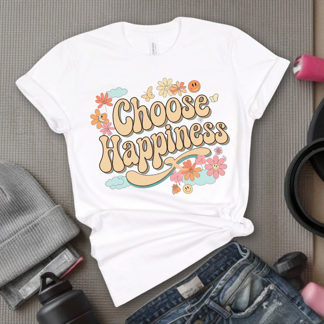 Choose Happiness - Y2K Groovy Style - Unisex Jersey Short Sleeve Shirt - Self Gift for Woman - Bella Canvas 3001
