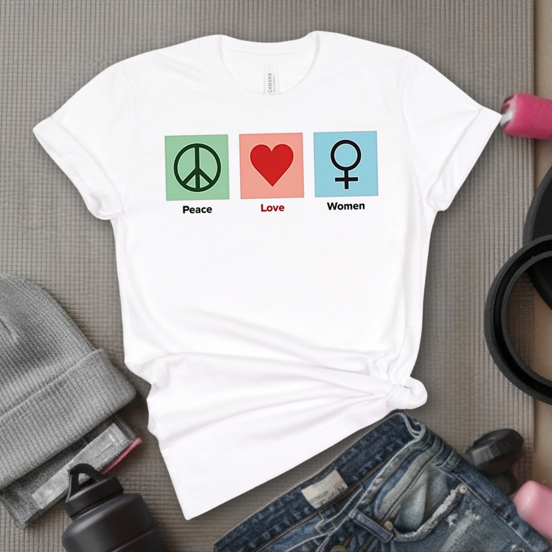 Love Peace Women - Floral Women Empowerment Inspired Tee - Unisex Jersey Short Sleeve Shirt - Gift for Yourself, Female Friends - Bella Canvas 3001