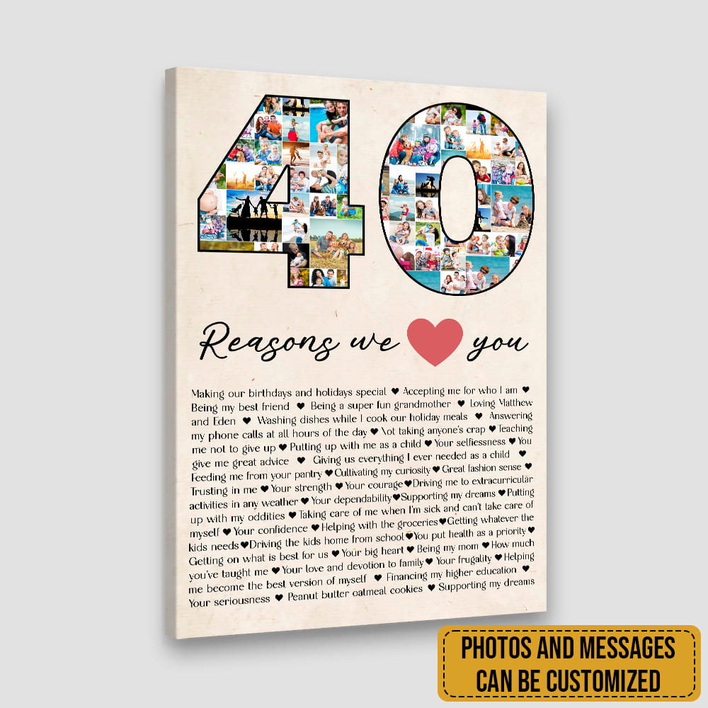 40 Reasons I Love You - Personalized Canvas/Poster Wall Art - Custom Birthday Gift for Men Women