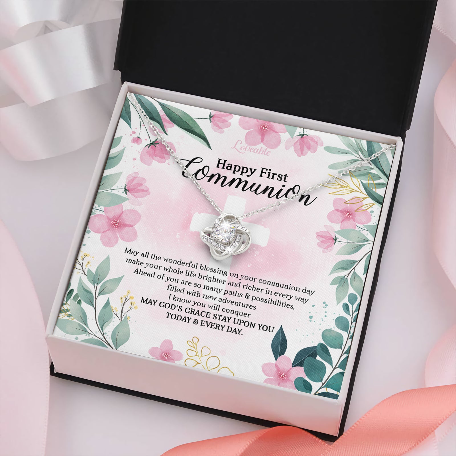 Happy First Communion White Gold Necklace