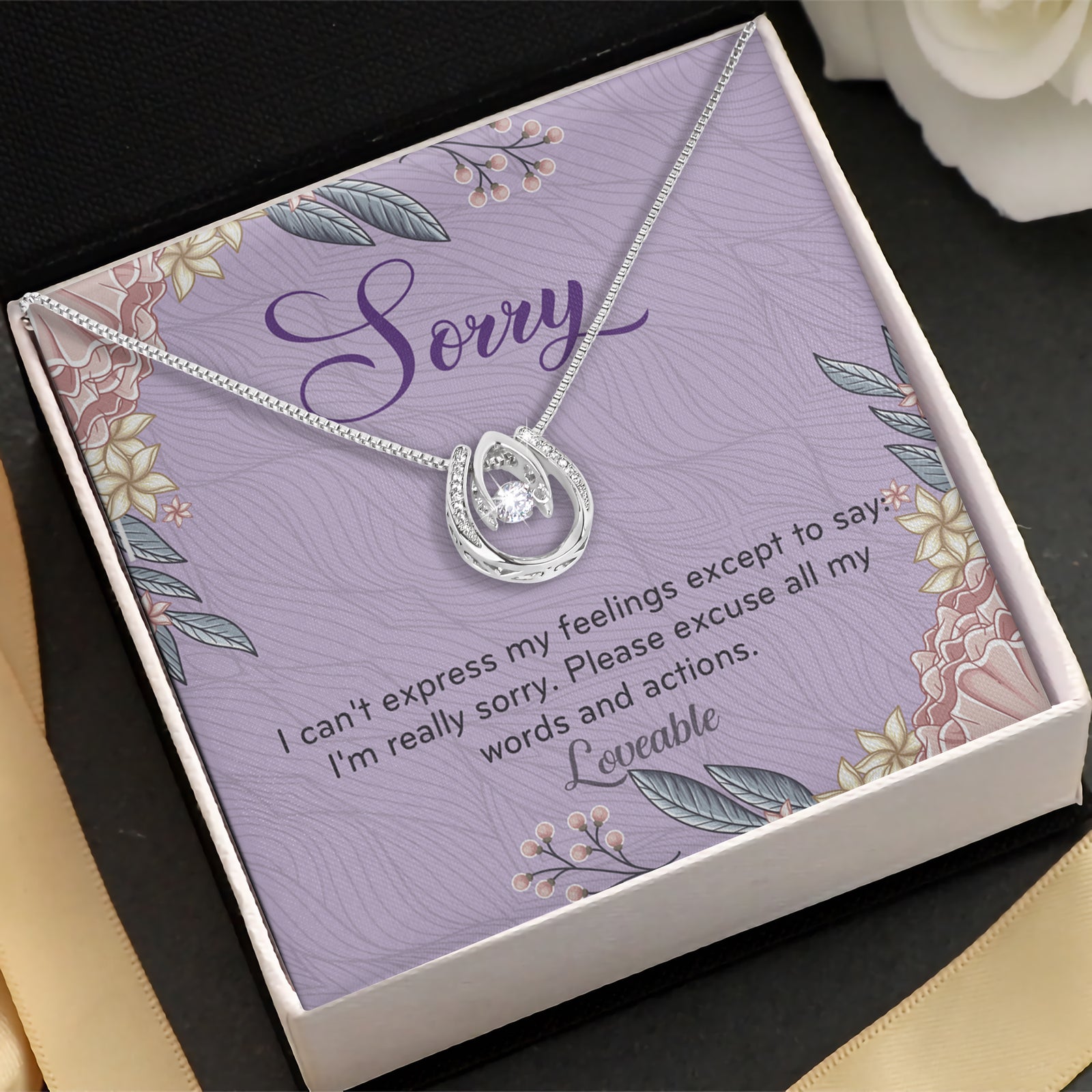 I'm Sorry Gifts for Her, Forgive Me Gifts for Wife, Apology Gift from Husband, White Gold Necklace