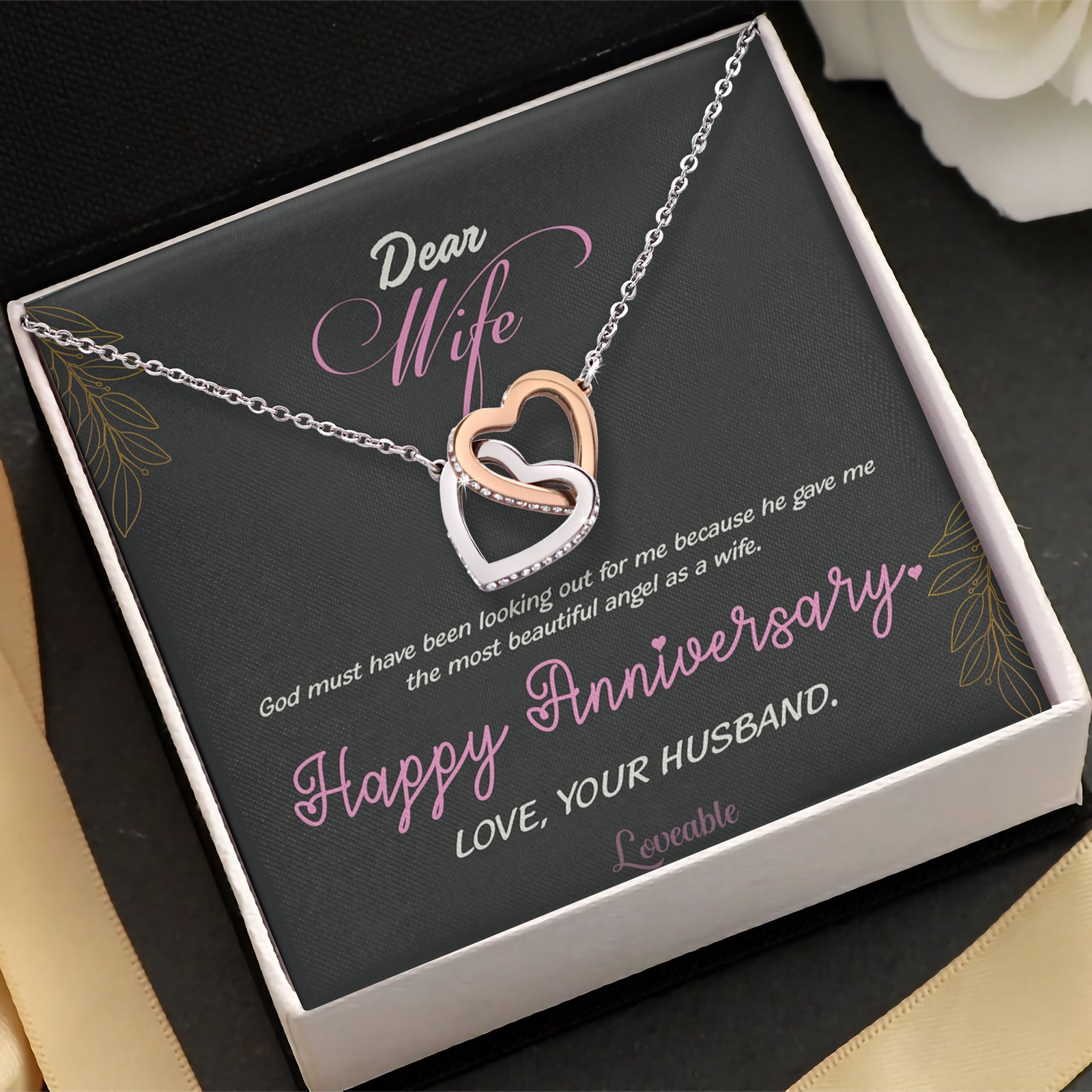 God Gave Me The Most Beautiful Angel, Interlocking Hearts Necklace, Anniversary Gifts for Wife from Husband