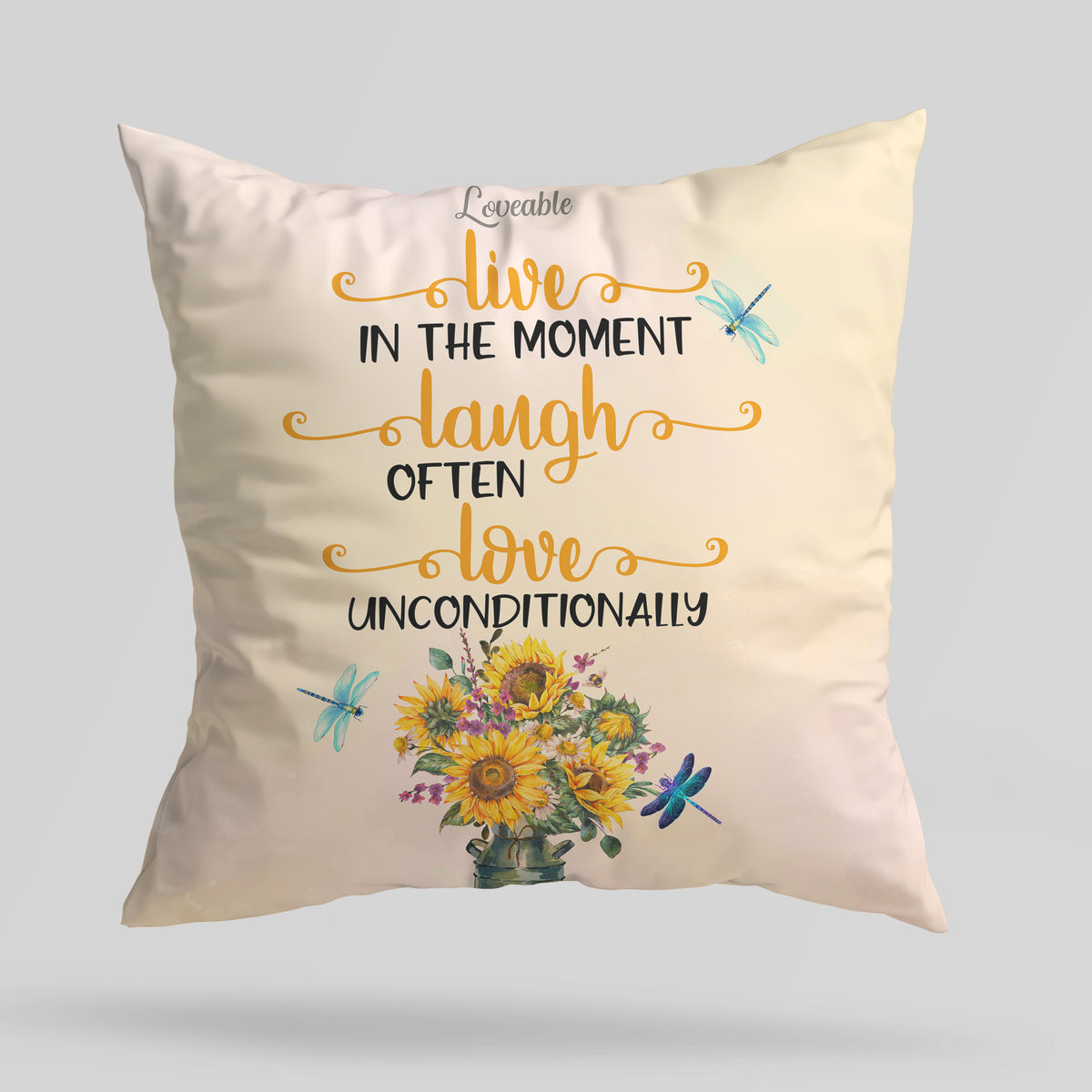 Live In The Moment, Laugh Often, Love Unconditionally - Personalized Canvas Pillow - Anniversary Gift for Her
