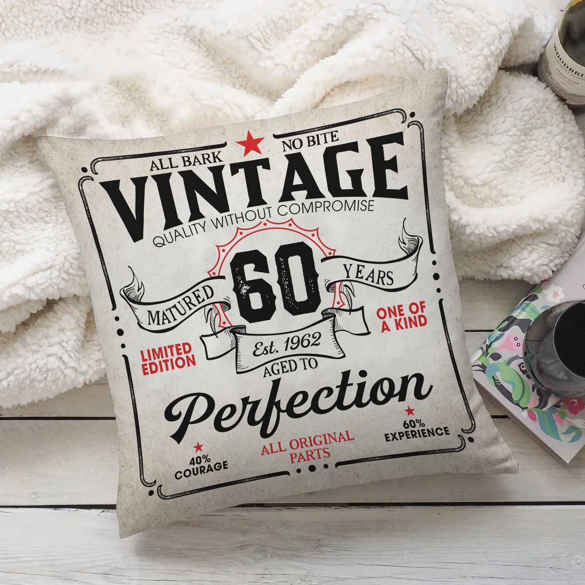 Vintage 1962 Aged To Perfection Personalized Canvas Pillow