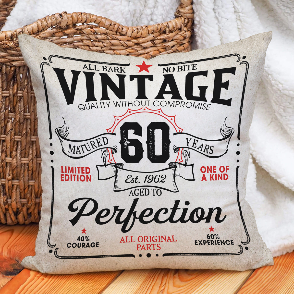 Vintage 1962 Aged To Perfection Personalized Canvas Pillow