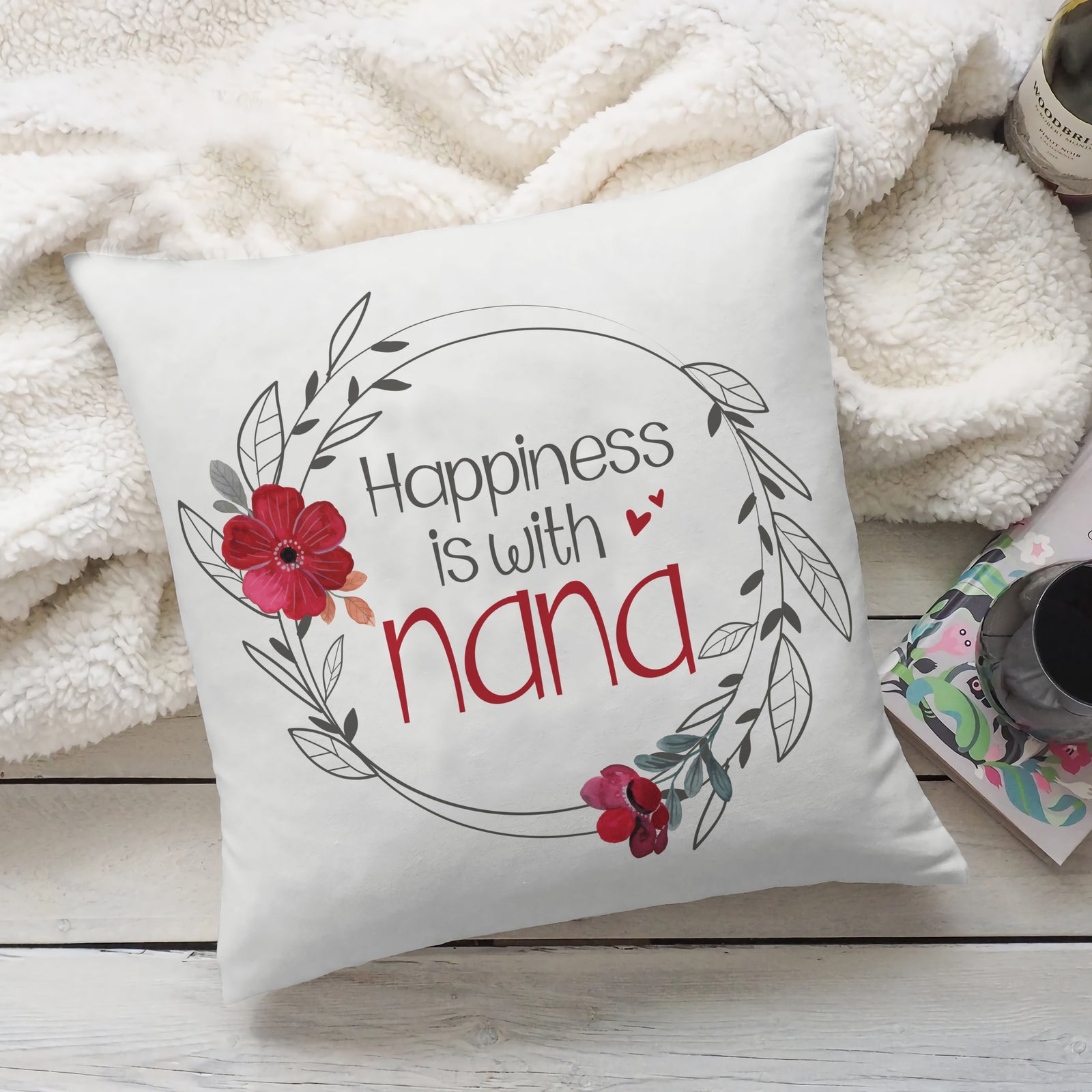 Happiness Is With Nana - Canvas Pillow - Gift For Nana