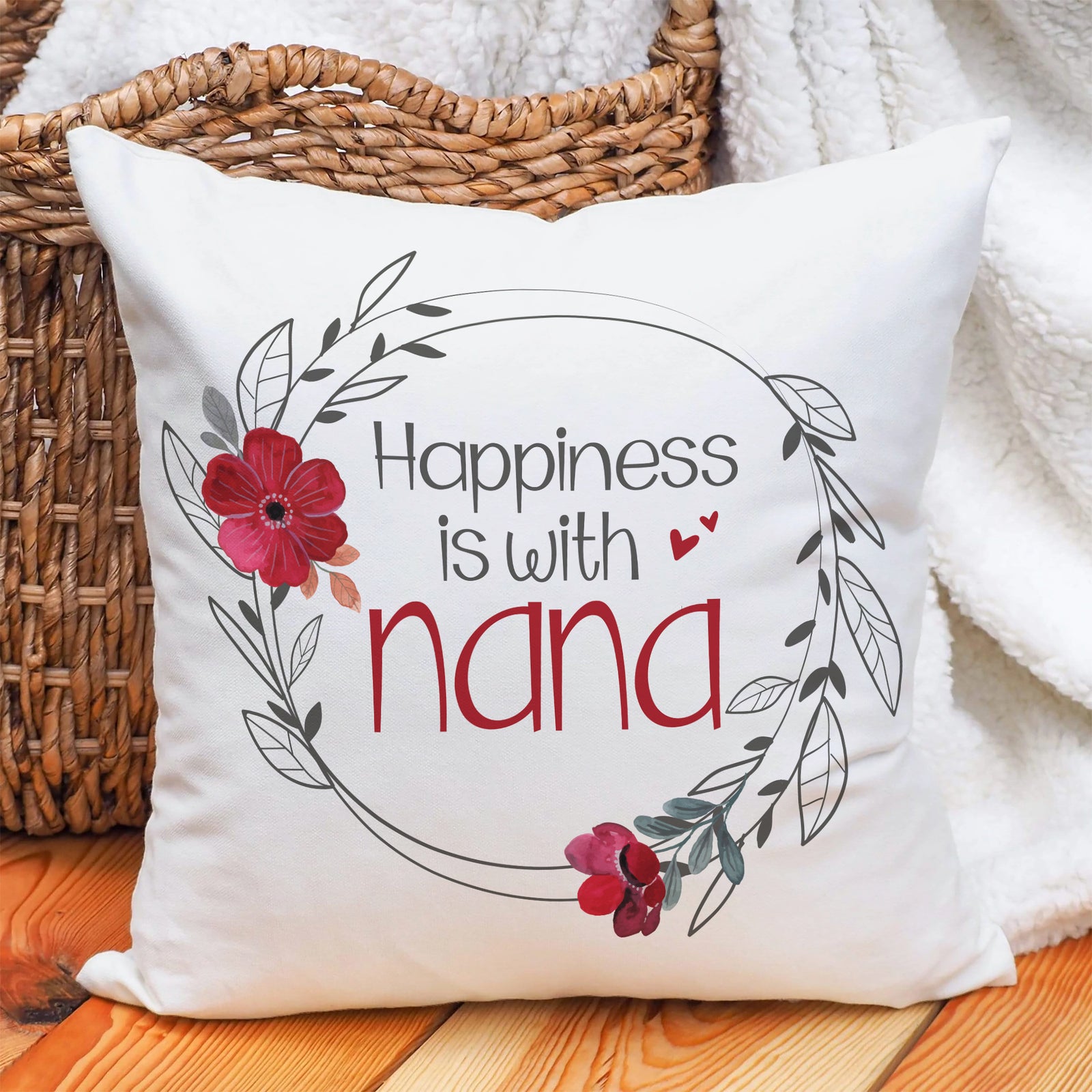 Happiness Is With Nana - Canvas Pillow - Gift For Nana