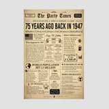 75th Birthday Gift For Him - 1947 Birthday Newspaper Poster/Canvas Sign - 75th Birthday Party Decorations - Back in 1947 207HNBNCA315