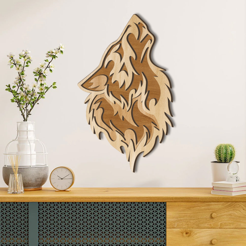Howling Wolf Wall Art - 3 Layeres Wooden Sign - Birthday Gift Idea for Him