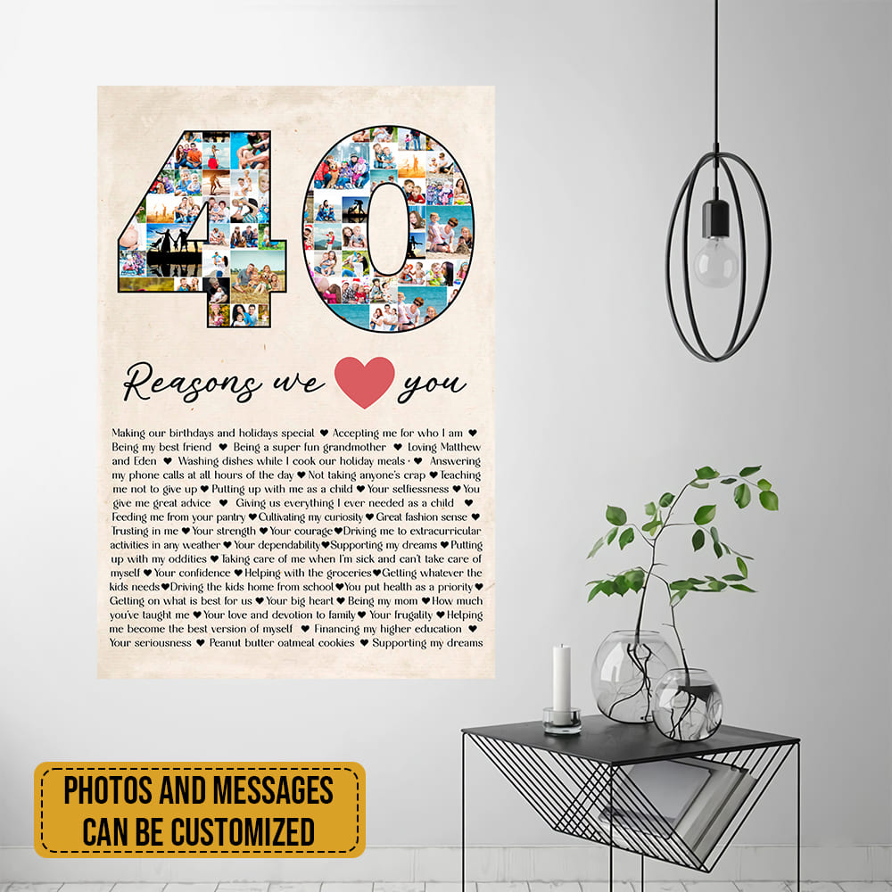 40 Reasons I Love You - Personalized Canvas/Poster Wall Art - Custom Birthday Gift for Men Women