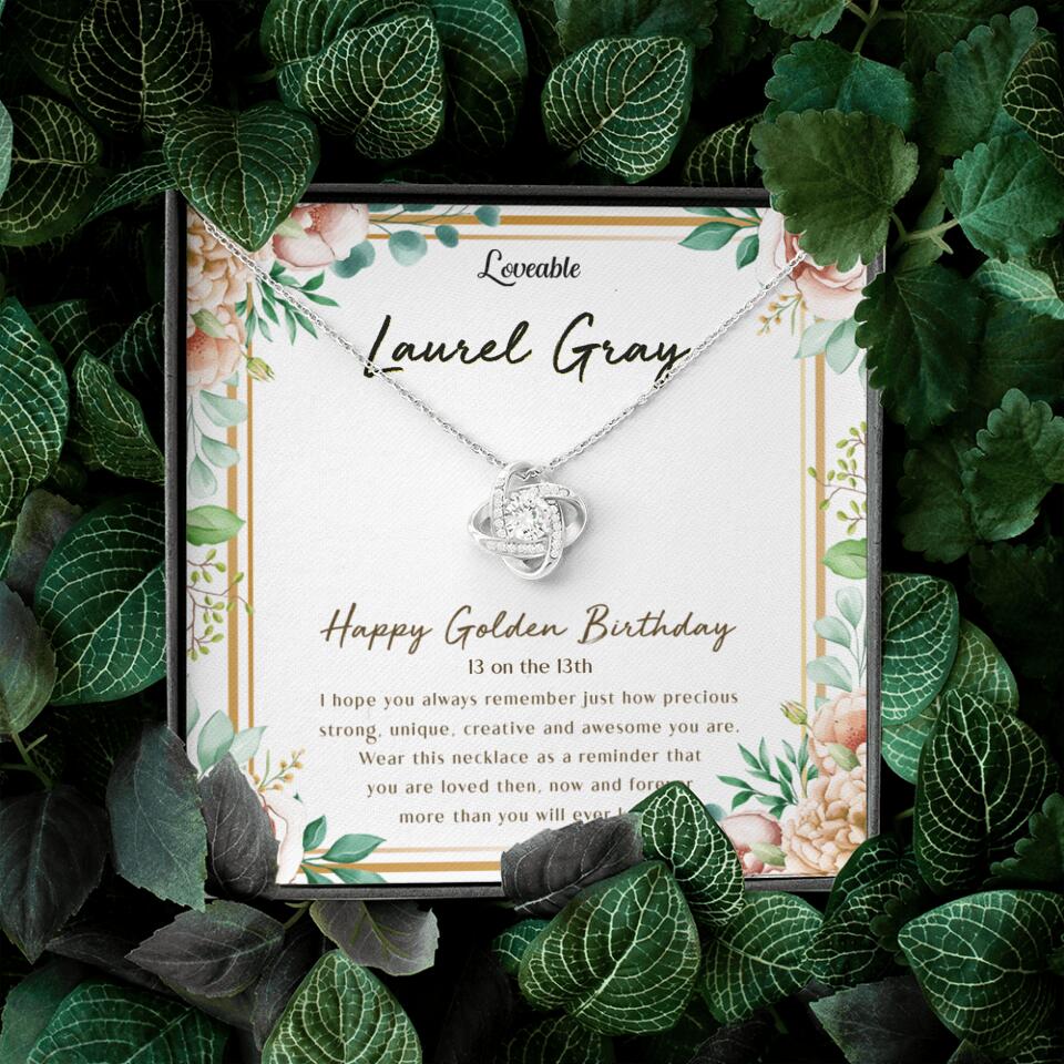Happy Golden Birthday, Personalized message Card White Gold Necklace 205HNBNJE097