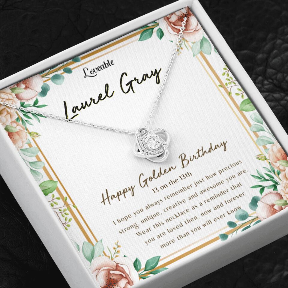 Happy Golden Birthday, Personalized message Card White Gold Necklace 205HNBNJE097