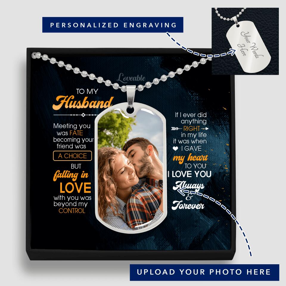 To My Husband, Meaningful Message Card - Personalized Dog tag Necklace