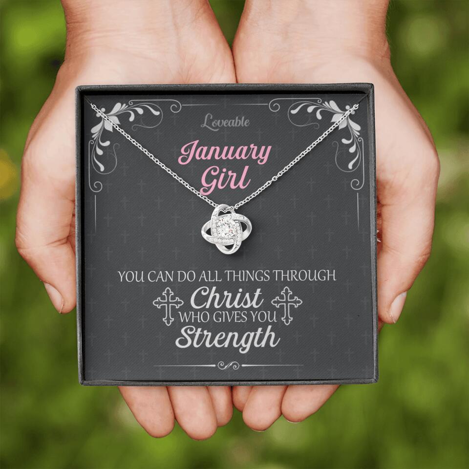 You can do all things through Christ who give you Strength - Personalized Necklace with Message Card - Crystal Gifts for Wife
