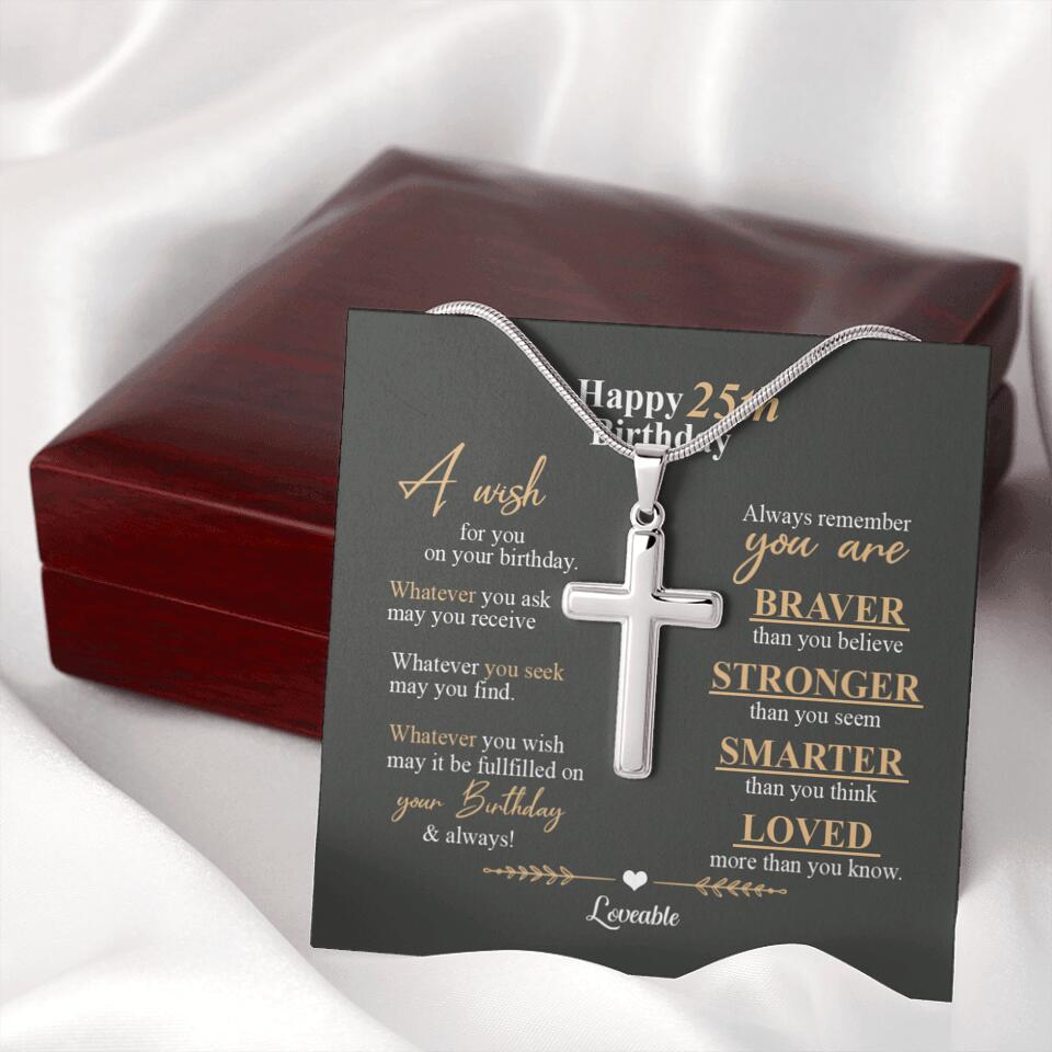 Happy 25th Birthday, Encouraging Message, Birthday Gifts for Him, Faith Cross Necklace