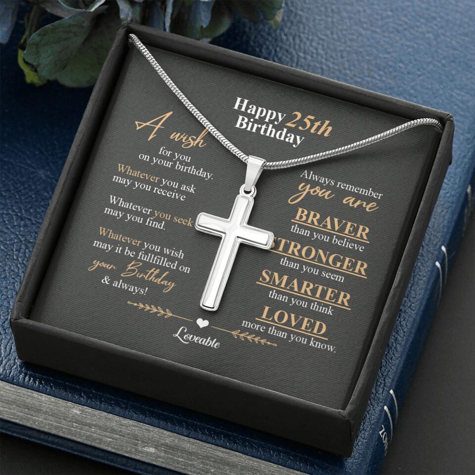 Happy 25th Birthday, Encouraging Message, Birthday Gifts for Him, Faith Cross Necklace