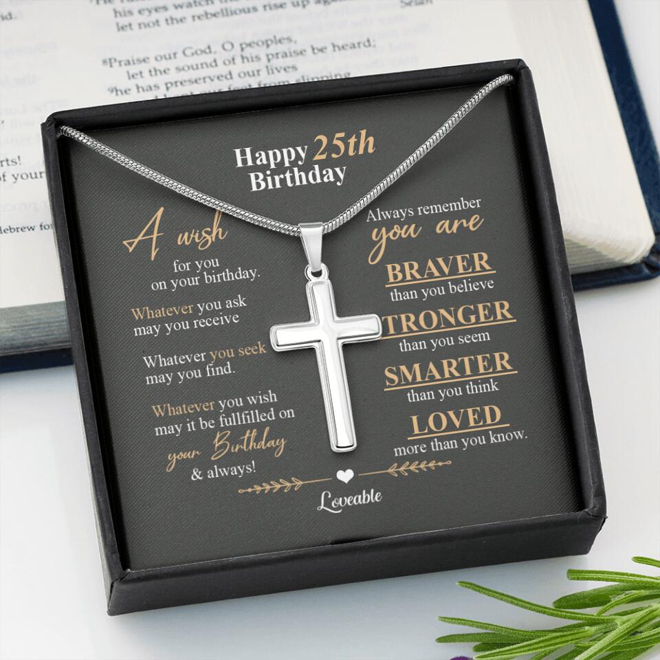 Happy 25th Birthday, Encouraging Message, Birthday Gifts for Him, Faith Cross Necklace