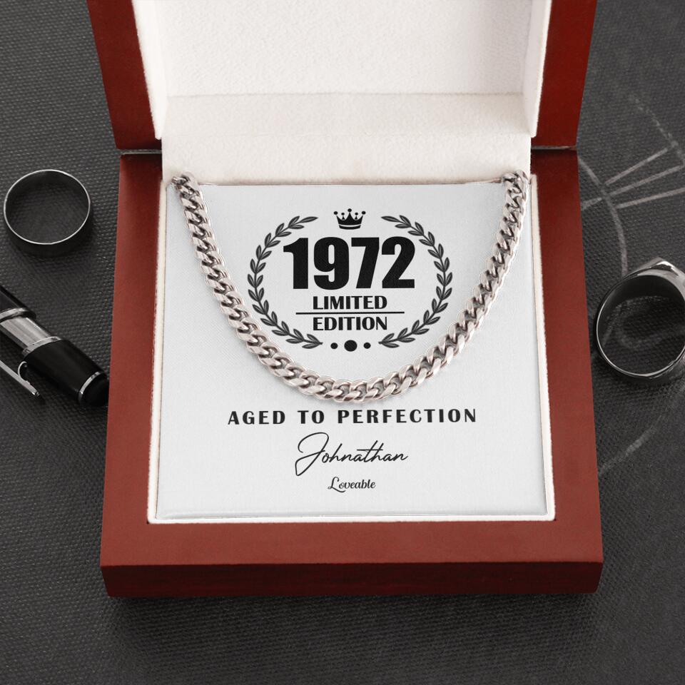 1972 Limited Edition Aged To Perfection Cuban Link Chain Birthday Gift For Husband