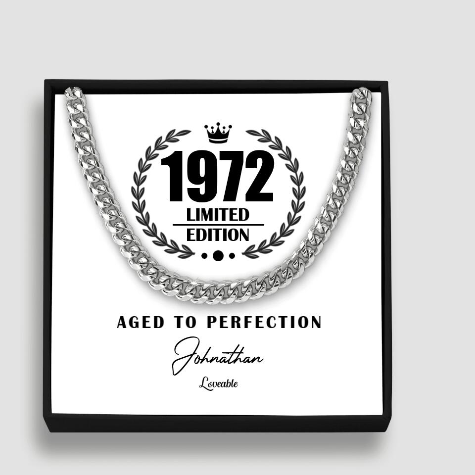 1972 Limited Edition Aged To Perfection Cuban Link Chain Birthday Gift For Husband