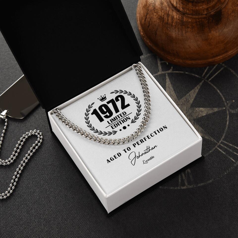 1972 Limited Edition Aged To Perfection Cuban Link Chain Birthday Gift For Husband