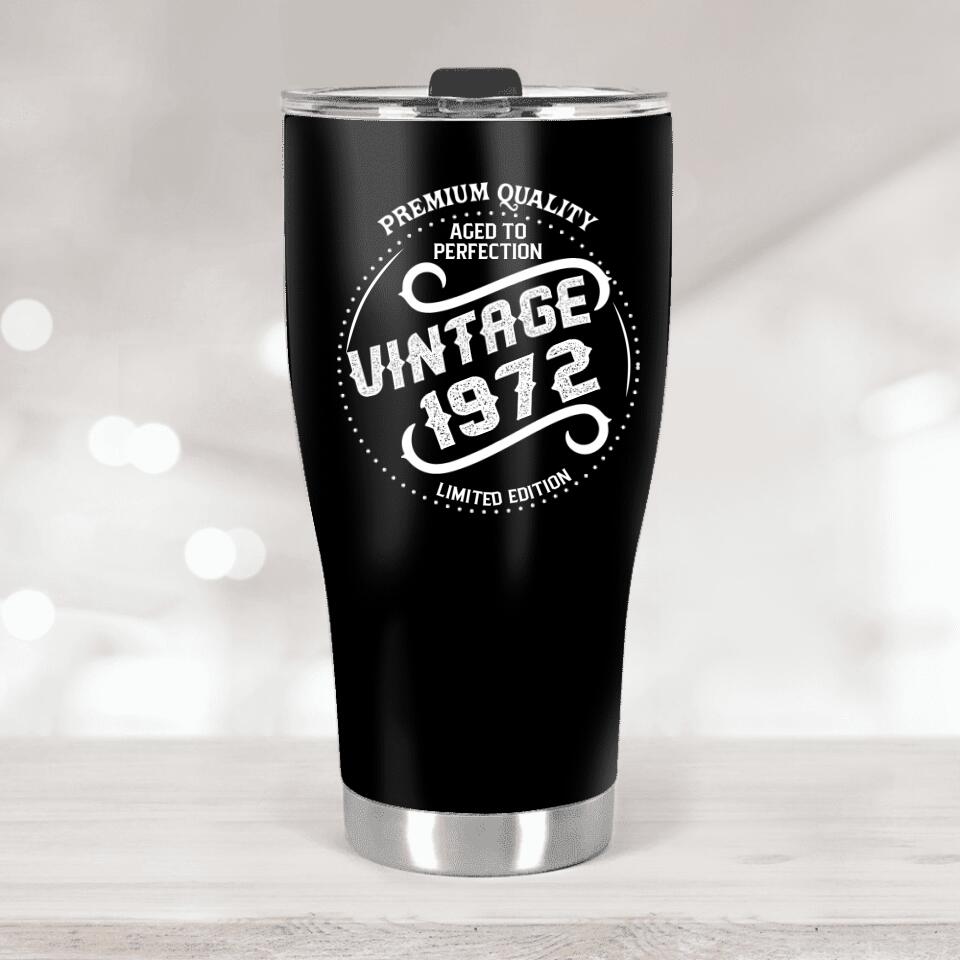 Aged To Perfection, Vintage 1972 - Personalized Black Tumbler - 50th Birthday Gift for Men