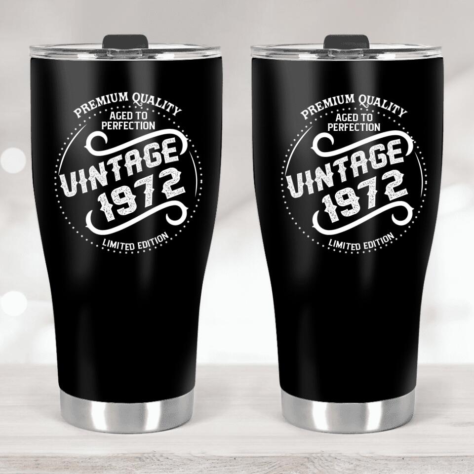 Aged To Perfection, Vintage 1972 - Personalized Black Tumbler - 50th Birthday Gift for Men