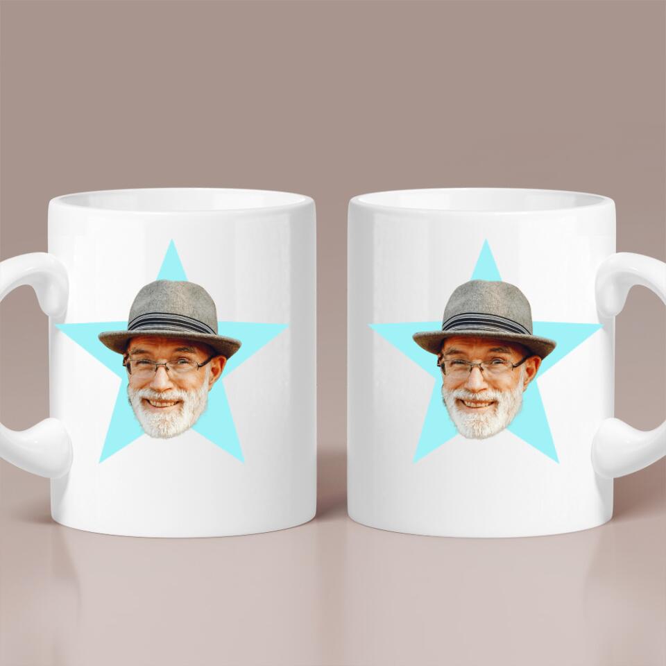 Custom Star Face Mug - Personalized White Mug - Birthday Gift Idea for Men/ Granpa/ Papa