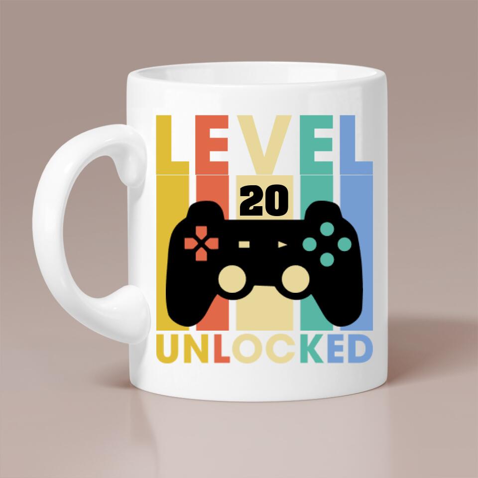 Level Unlocked - Personalized Mug for Birthday - Custom Level Up - Funny Birthday Gift for Gamer