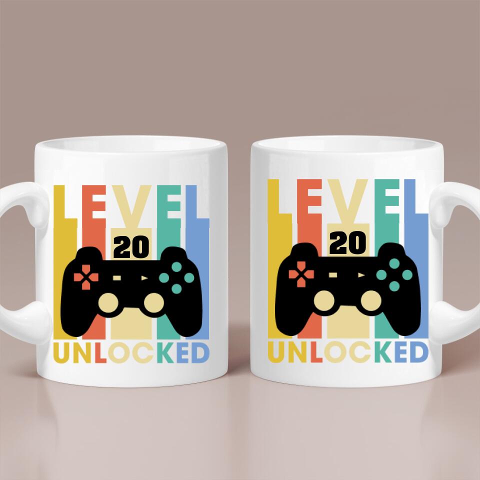 Level Unlocked - Personalized Mug for Birthday - Custom Level Up - Funny Birthday Gift for Gamer