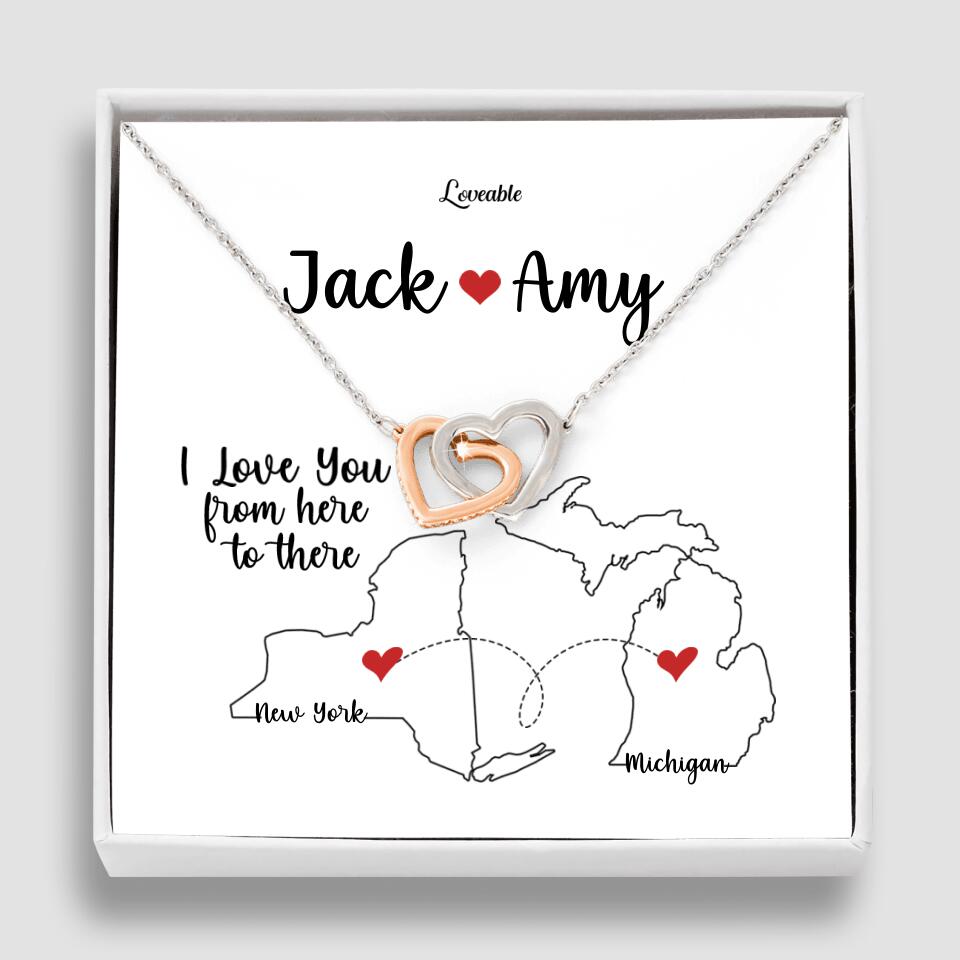 I Love You From Here To There - Personalized Interlocking Hearts Necklace - Anniversary Gifts for Her