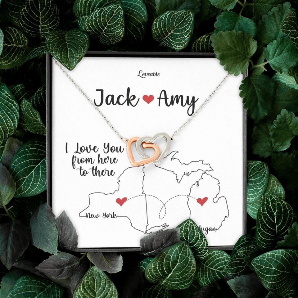 I Love You From Here To There - Personalized Interlocking Hearts Necklace - Anniversary Gifts for Her