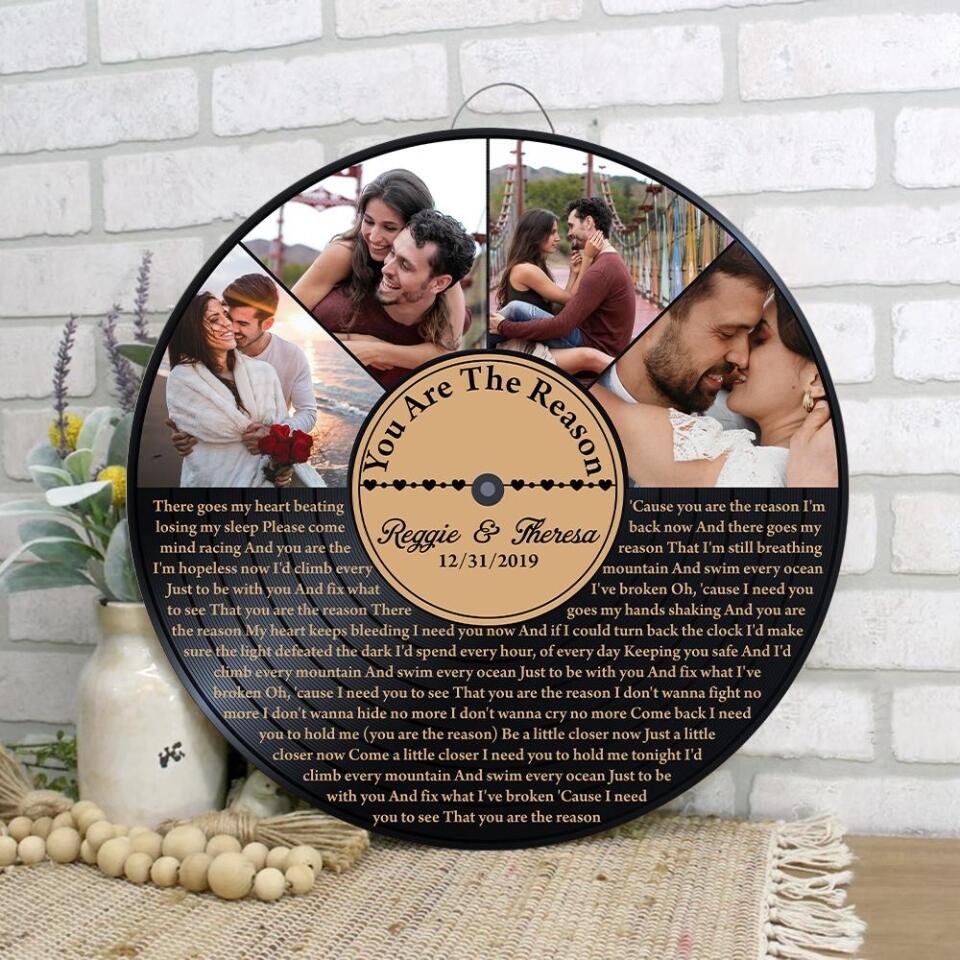 Couple Wooden Sign Vinyl Record Song Lyrics - Personalized Round Wood Sign