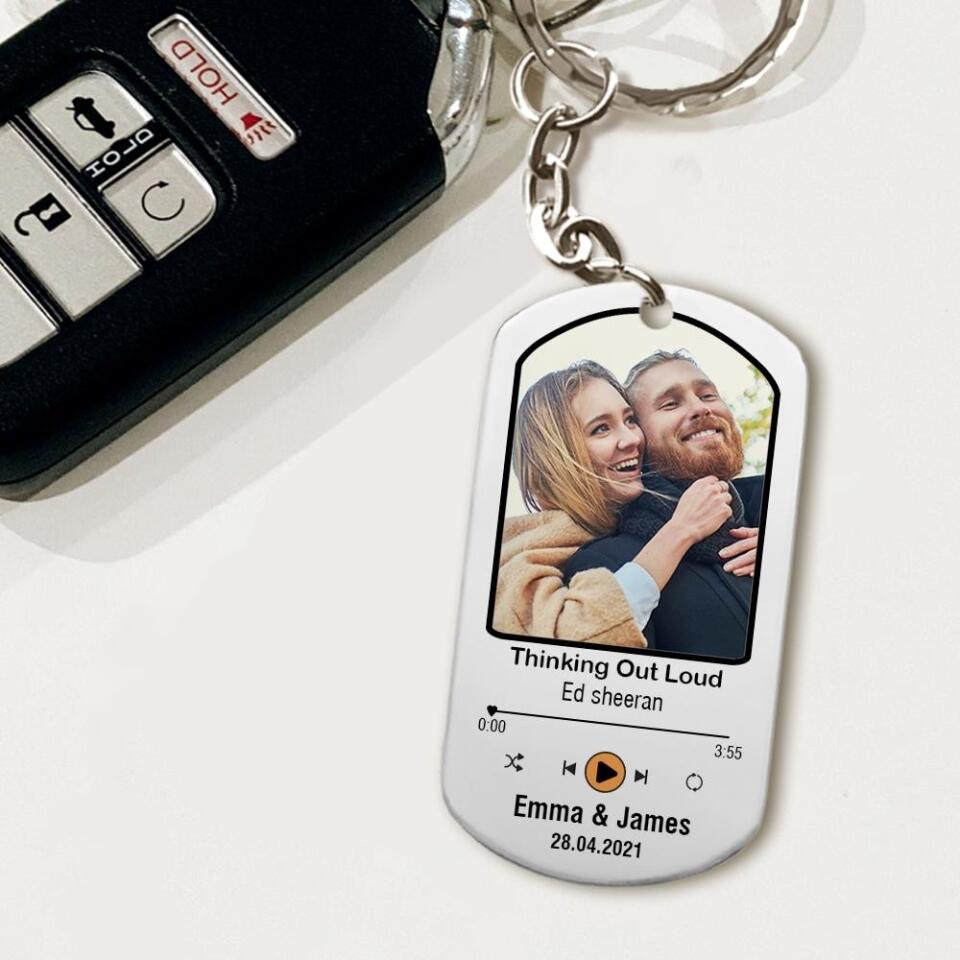 Happy Couple With Song - Personalized Stainless Steel Keychain - Best Gift For Anniversary