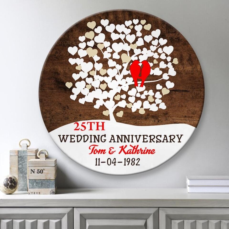 Couple Wooden Sign Birds Couple Love Tree Personalized Round Wood Sign