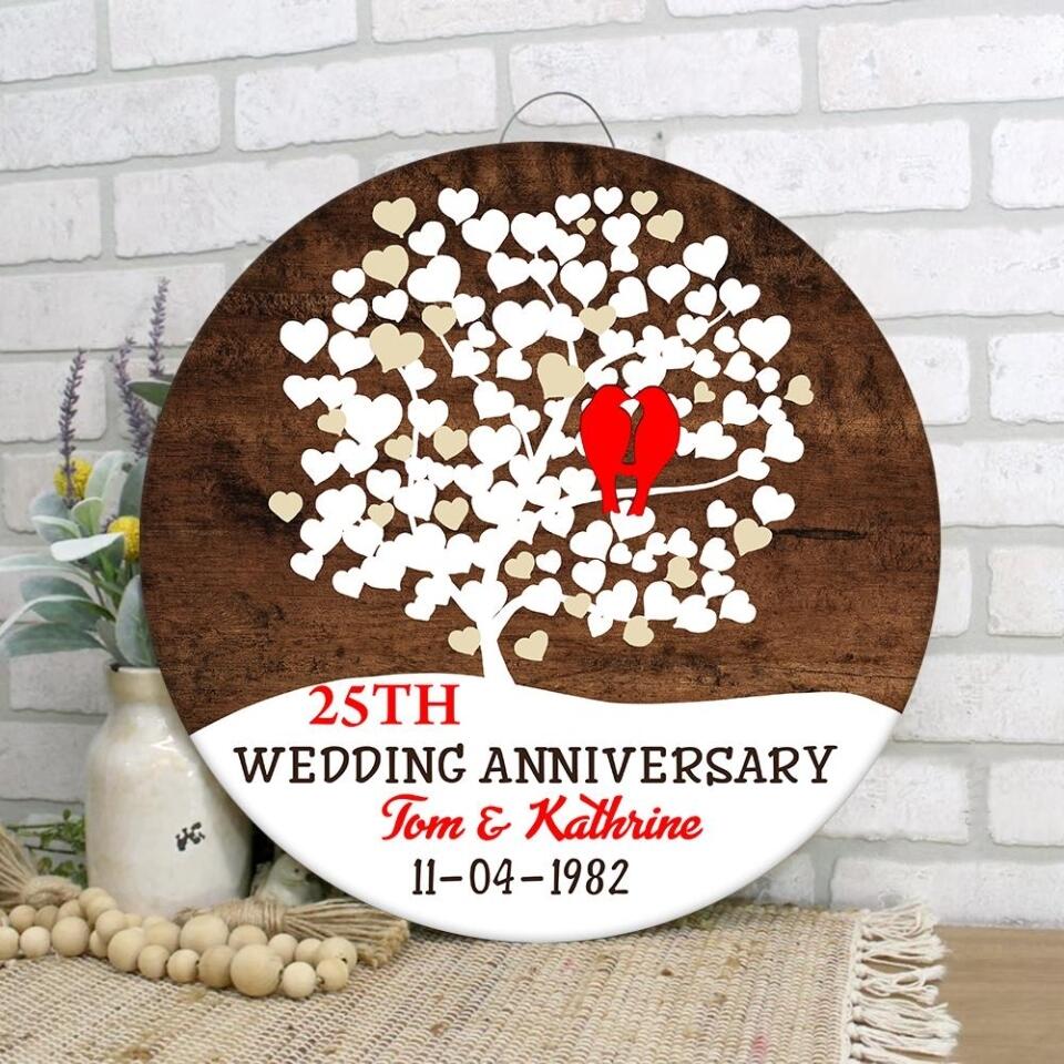 Couple Wooden Sign Birds Couple Love Tree Personalized Round Wood Sign