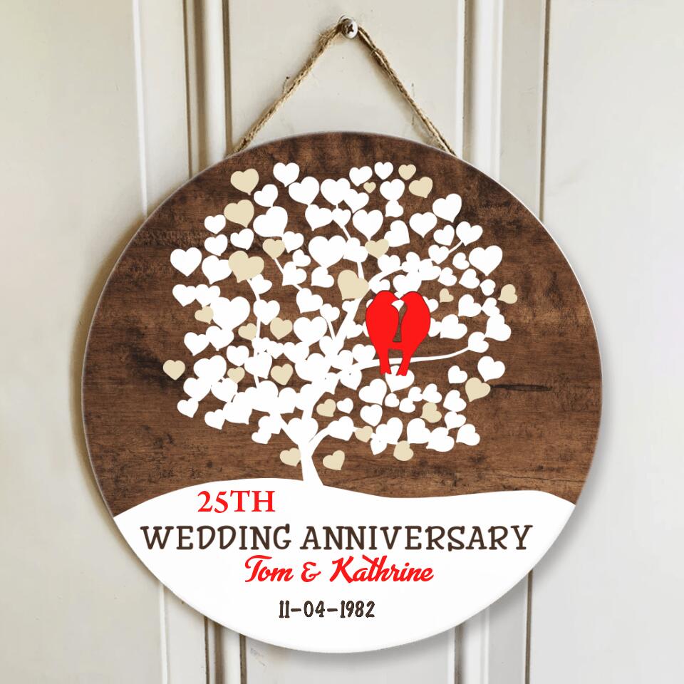 Couple Wooden Sign Birds Couple Love Tree Personalized Round Wood Sign