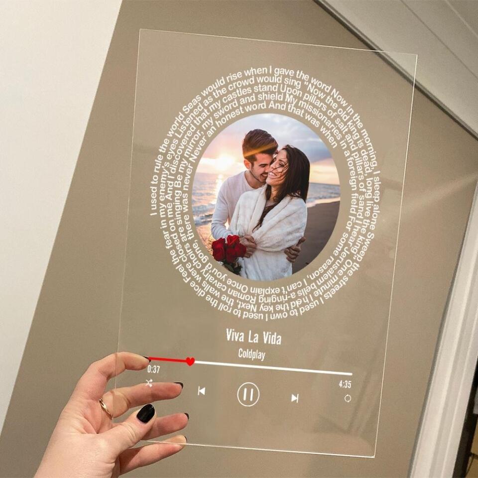 Happy Couple With Song Lyrics - Personalized Acrylic Plaque - Gift For Couple On Anniversary